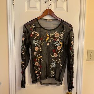 Zara mesh sheer embroidered top